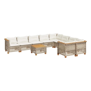 Afuera Living Contemporary Solid Acacia Wood Sofa Set in Beige