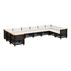 Afuera Living 10 Piece Solid Acacia Wood Sofa Set in Black/Cream