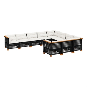 Afuera Living 10 Piece Solid Acacia Wood Sofa Set in Black/Cream