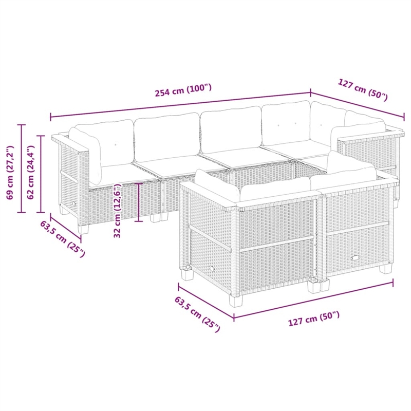 Afuera Living Contemporary 7 Piece Steel Sofa Set in Cream/Beige
