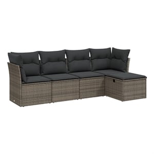 Afuera Living Contemporary 5 Piece Poly Rattan Small Sofa Set in Gray