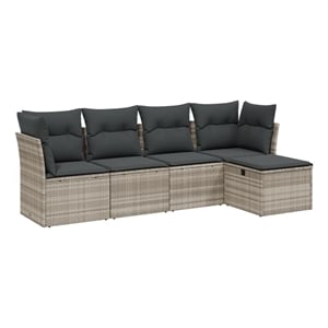 Afuera Living Contemporary Synthetic Poly Rattan 5 Piece Sofa Set in Gray