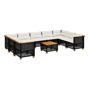 Afuera Living 10 Piece Solid Acacia Wood Sofa Set in Black/Cream