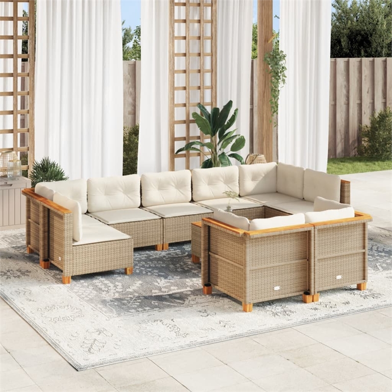 Afuera Living Contemporary Solid Acacia Wood Sofa Set in Beige