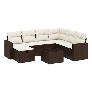 Afuera Living Contemporary 8 Piece Poly Rattan Large Sofa Set in Brown