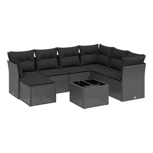 Afuera Living Contemporary 8 Piece Poly Rattan Large Sofa Set in Black