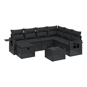 Afuera Living Contemporary 8 Piece Poly Rattan Large Sofa Set in Black