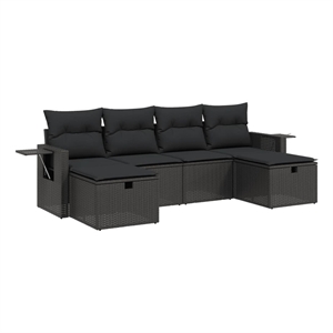 Afuera Living Contemporary Synthetic Poly Rattan 6 Piece  Sofa Set in Black