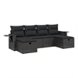 Afuera Living Contemporary Synthetic Poly Rattan 6 Piece  Sofa Set in Black