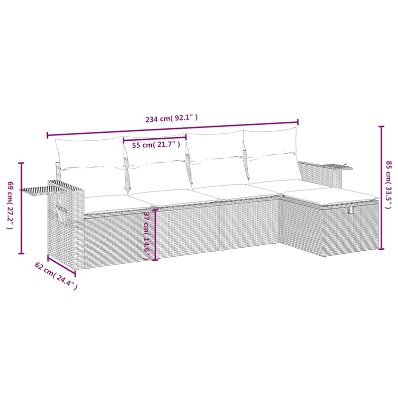 Afuera Living Contemporary 5 Piece Steel Small Sofa Set in Gray