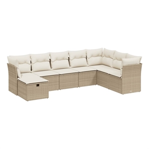 Afuera Living Contemporary 8 Piece Poly Rattan Large Sofa Set in Beige