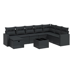 Afuera Living Contemporary 9 Piece Poly Rattan Large Sofa Set in Black