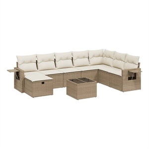 Afuera Living Contemporary 9 Piece Poly Rattan Large Sofa Set in Beige