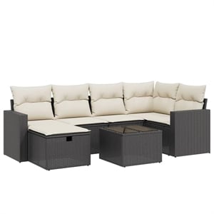 Afuera Living Contemporary 7 Piece Poly Rattan Small Sofa Set in Black