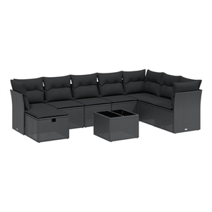 Afuera Living Contemporary 9 Piece Poly Rattan Large Sofa Set in Black