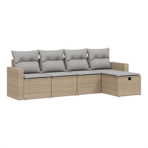Afuera Living Contemporary 5 Piece Poly Rattan Large Sofa Set in Beige