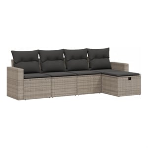 Afuera Living Contemporary 5 Piece Poly Rattan Large Sofa Set in Gray