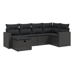 Afuera Living Contemporary 6 Piece Poly Rattan Large Sofa Set in Black