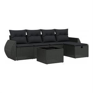 Afuera Living Contemporary 6 Piece Poly Rattan Small Sofa Set in Black