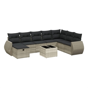 Afuera Living Contemporary 8 Piece Poly Rattan Small Sofa Set in Gray