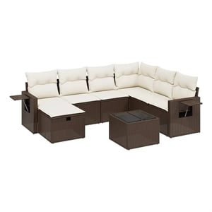 Afuera Living Contemporary 8 Piece Poly Rattan Large Sofa Set in Brown