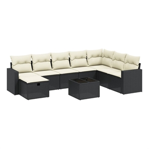 Afuera Living Contemporary 9 Piece Poly Rattan Large Sofa Set in Black
