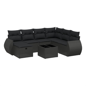 Afuera Living Contemporary 8 Piece Poly Rattan Sofa Set in Black