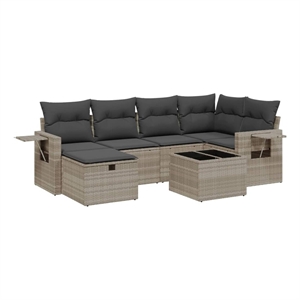 Afuera Living Contemporary 7 Piece Poly Rattan Large Sofa Set in Gray