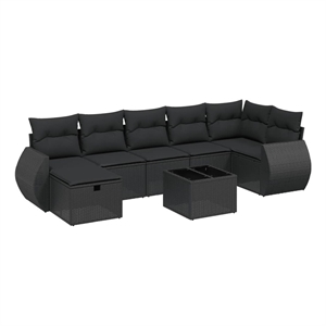 Afuera Living Contemporary 8 Piece Poly Rattan Sofa Set in Black