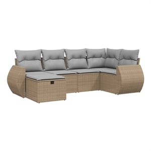 Afuera Living Contemporary 6 Piece Poly Rattan Large Sofa Set in Beige