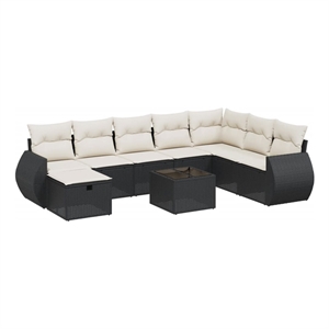 Afuera Living Contemporary 9 Piece Poly Rattan Sofa Set in Black