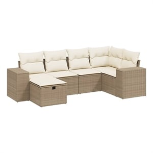 Afuera Living Contemporary 6 Piece Poly Rattan Large Sofa Set in Beige