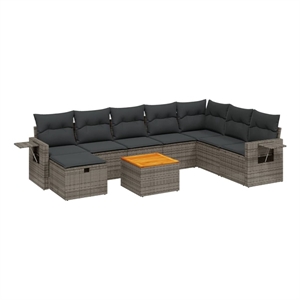 Afuera Living Contemporary 9 Piece Solid Acacia Wood Sofa Set in Gray