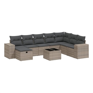 Afuera Living Contemporary 9 Piece Poly Rattan Sofa Set in Gray
