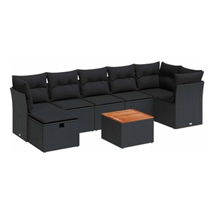 Afuera Living Contemporary 8 Piece Solid Acacia Wood Sofa Set in Black