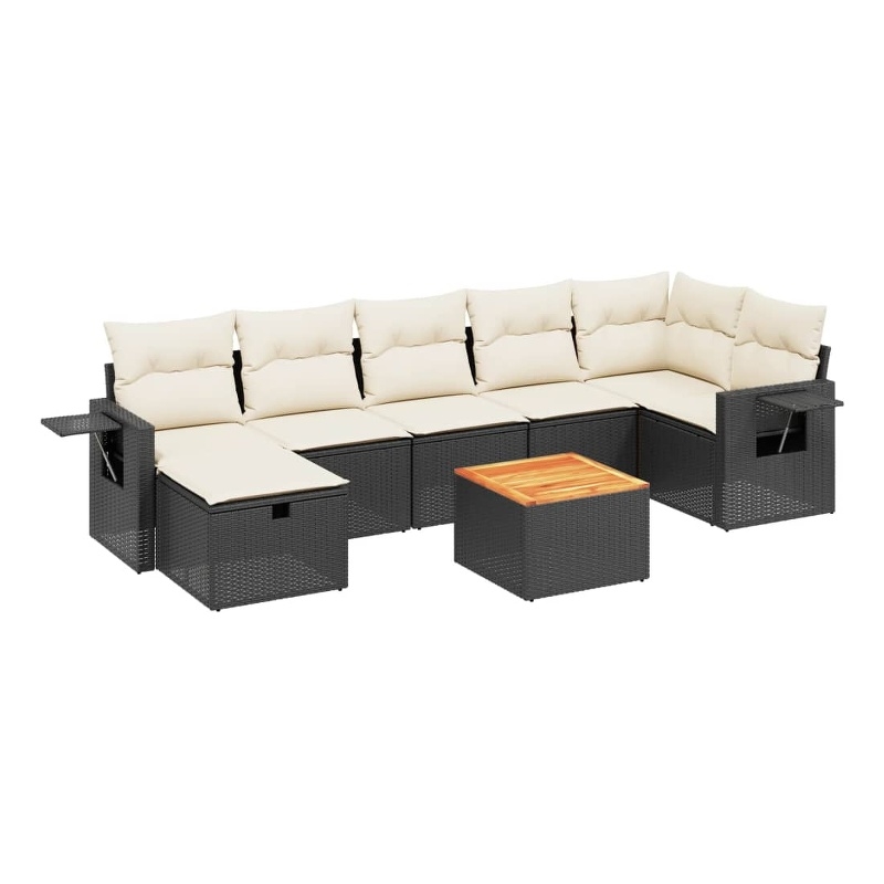 Afuera Living Contemporary 8 Piece Small Sofa Set in Black/Cream