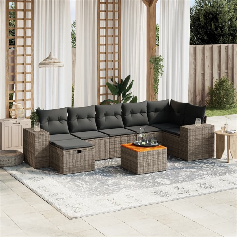 Afuera Living Contemporary 8 Piece Solid Acacia Wood Sofa Set in Gray