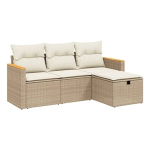 Afuera Living Synthetic Poly Wicker 4 Piece Sofa Set in Cream/Beige