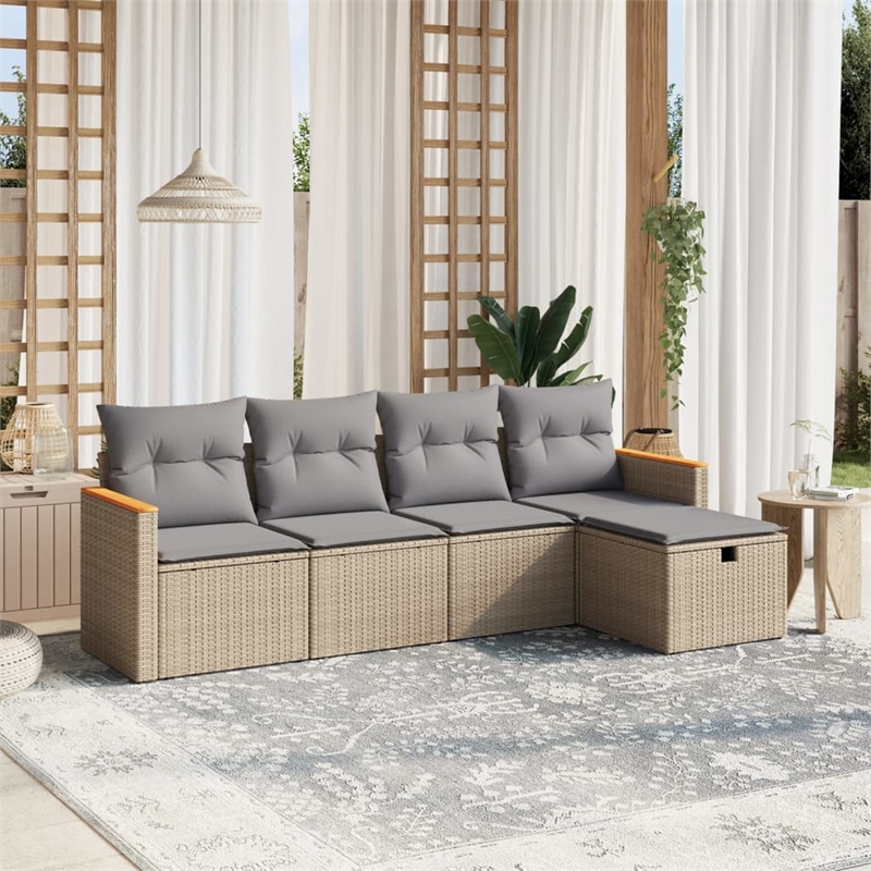 Afuera Living Contemporary 5 Piece Steel Sofa Set in Gray/Beige
