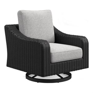 Afuera Living 38&quot Outdoor Resin Cushioned Swivel Lounge Chair in Black/Gray