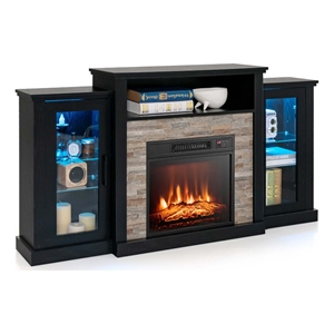 Afuera Living Contemporary TV Stand and 18&quot Electric Fireplace in Black