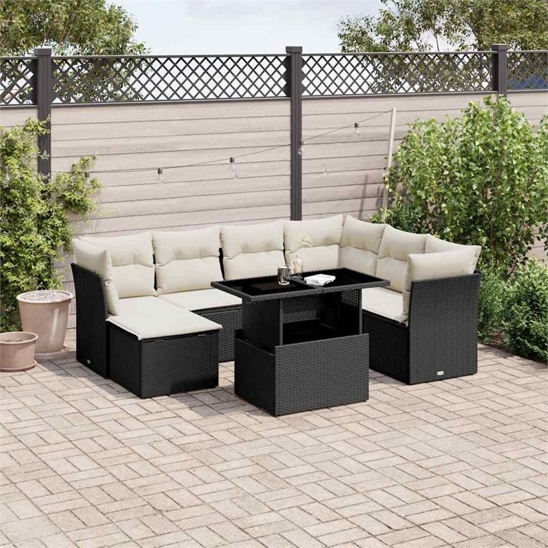 Afuera Living Contemporary 8 Piece Small Sofa Set in Black/Cream