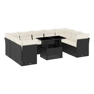 Afuera Living Synthetic Poly Rattan 10 Piece Sofa Set in Black/Cream
