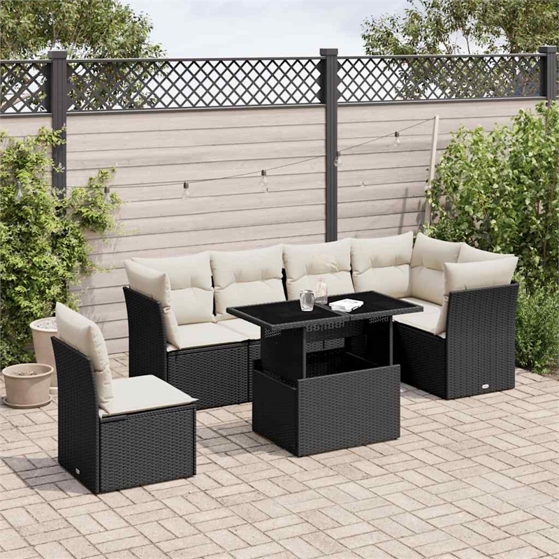 Afuera Living Contemporary 7 Piece Steel Sofa Set in Black/Cream
