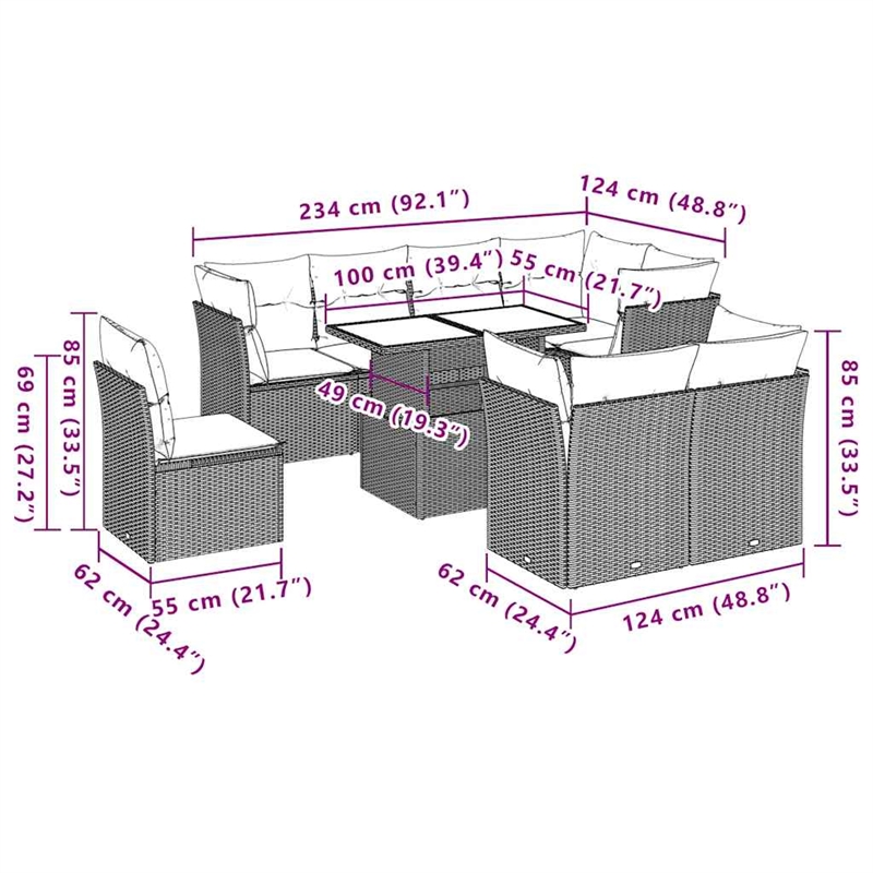 Afuera Living Contemporary Steel Small Sofa Set in Black/Cream
