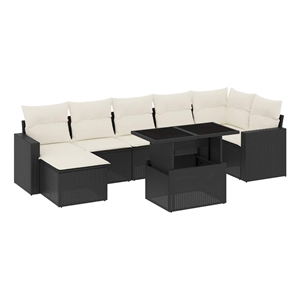 Afuera Living Contemporary 8 Piece Poly Rattan Sofa Set in Black/Cream