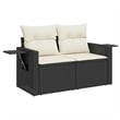 Afuera Living Contemporary Synthetic Poly Rattan 7 Piece Sofa Set in Black/Cream