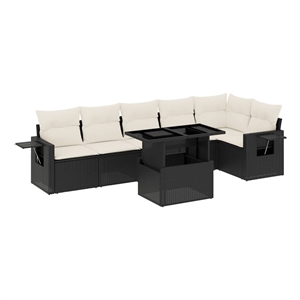Afuera Living Contemporary Synthetic Poly Rattan 7 Piece Sofa Set in Black/Cream