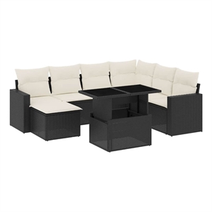 Afuera Living Contemporary 8 Piece Poly Rattan Sofa Set in Black/Cream