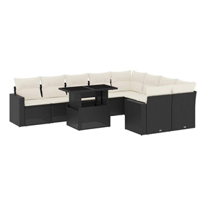 Afuera Living Contemporary 10 Piece Poly Rattan Sofa Set in Black/Cream